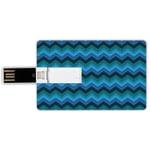 8G USB Flash Drives Credit Card Shape Teal Memory Stick Bank Card Style Horizontal Fashion Chevron Pattern in Aquatic Colors Thin Sharp Zigzag Lines Striped Decorative,Multicolor Waterproof Pen Thumb