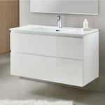 Meuble de salle de bain avec 2 tiroirs suspendus blanc avec plan moulé - Longueur 100 x Hauteur 56 x Profondeur 46 cm Pegane