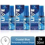 Schwarzkopf LIVE Colour Drops Semi-Permanent Hair Dye, Crystal Blue 3 Pack