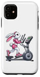 Coque pour iPhone 11 Lapin de Pâques sur vélo elliptique Gym Fitness Workout