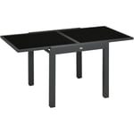 Table extensible de jardin grande taille dim. dépliées 160L x 80l x 75H cm alu métal époxy anthracite plateau verre trempé noir