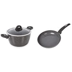 Tower Cerastone Induction Casserole Dish with Glass Lid, Non Stick Ceramic Coating, Graphite, 24 cm & Cerastone Induction Frying Pan Non-Stick Ceramic Coating, Forged Aluminium, Graphite, 24 cm