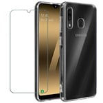 New&Teck Coque Samsung Galaxy A20E - Protection Intégrale en Silicone Transparent TPU + Verre Trempé de Haute Qualité, Dureté 9H