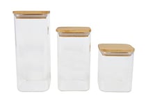 BIRAMBEAU - Ustensiles de Cuisine - Lot de 3 Bocaux en Verre - Boîtes de Conservation - Couvercle en Transparent/Brun – Hermétique - 450mL & 750mL & 950mL