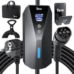 Tera Chargeur EV Portable de Type 2 avec câble de Charge de 7m 3,8kW 16A Prise Schuko boîte de Charge réglable câble Serre-câbles P02 Noir