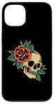 Coque pour iPhone 13 Tatouage esthétique rose rouge fleur pour enfants homme femme