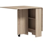 Homcom - Table à manger pliante mobile sur roulettes avec 2 plateaux rabattables et 2 étagères intégrées - 140 x 80 x 74 cm naturel