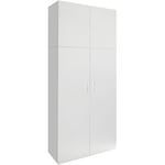 Armoire Multifonction, 2 Portes et 8 Compartiments, mdf Mélaminée, Blanc, 80x182,5x37 cm, Meuble Haute de Rangement, Multi-usages, Universel, Design