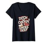 Womens Barbeque Chicken BBQ Smoke Beef Funny Smoker V-Neck T-Shirt