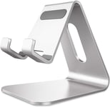 Support Téléphone, Support De Bureau En Aluminium Compatible Avec Iphone 16 15 14 13 12 Mini Pro Xs Xr X Se 8 7 6 6s Plus Huawei Mate 60 Pro, Samsung S23 S22 S21-Argent