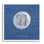 Large Blue Balloon 21st Birthday Card - Janie Wilson Illustrated Foil Design