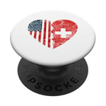 Swiss American Flags Heart | United States Switzerland Roots PopSockets Adhesive PopGrip