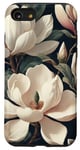 Coque pour iPhone SE (2020) / 7 / 8 Magnolias crémeux élégants sur fond sombre