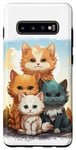 Coque pour Galaxy S10+ Mignon anime chat photo de famille sur rocher ensoleillé jour portrait