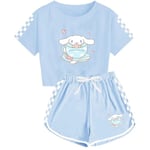 Barn Sanrio Cinnamoroll Tryckt Träningsoverall Set Kortärmad T-shirt + Shorts Outfit Light blue 150cm