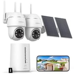 COOAU 4MP Camera Surveillance WiFi exterieure sans Fil - 365 Jours avec Panneau Solaire - Base + 2 Caméras - 2.5K | 64 Go Stockage Local | 360° Panoramique | 4 LED | Cryptage des données