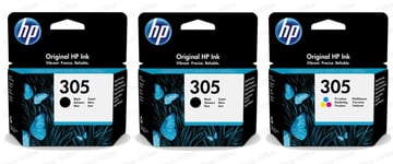 2x HP 305 Black & 1x Colour Original Ink Cartridge For HP DeskJet 2723 Printer