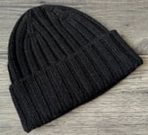 THE INOUE BROTHERS BLACK CHUNKY RIBBED BEANIE HAT RETAIL £100