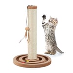 Relaxdays Griffoir pour Chat, HxD : 45x30 cm, Tronc à gratter interactif, Colonne en sisal avec Jouet, intérieur, Marron