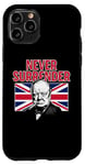 Coque pour iPhone 11 Pro Winston Churchill Never Surrender avec drapeau Union Jack