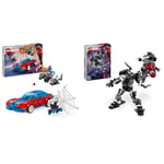 LEGO Marvel Spider-Man Race Car & Venom Green Goblin, Super Hero Building Toys & Marvel Venom Mech Armour vs. Miles Morales, Posable Spider-Man Toy Action Figure for Kids