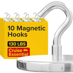 Neodymium Magnet Hooks - Heavy Duty Strong Magnetic Hooks for Cruise, Fridge, Wall, Kitchen, and Garage, Powerful Magnets with Hooks for Hanging, Bathroom, Ceiling, Van, and Grill (10, 130)