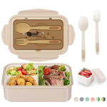 LUZOON Lunch Box, Bento Box Boîte à Déjeuner en Plastique pour Enfant Adulte, 1400ml Boite Bento Boîte à Repas avec Trois Compartiments et des Couverts, Sans BPA