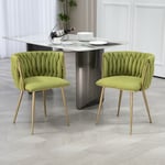 Lot de 2 Chaise de salle à manger en lin - Chaises de Salle à Manger scandinave, avec dossier tressé et pieds en fer métal - Vert