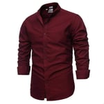 Homme Manches Longues Chemise,Chemise À Manches Longues À La Mode Bourgogne Rouge en Coton Oxford Cache-Cœur Robe d'affaires Bouton Décontracté Tops Idéal pour Cadeau De Petit Ami Anniversaire