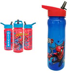 Marvel Spider-Man Personalised Sticker Water Bottle with Straw 500ml , Red & Blue & 1325 1698 Spider-Man Hero Reusable Water Bottle, polypropylene, Blue and red, 600ml