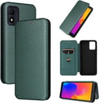 Étuis Flip Smartphone For Alcatel 1b 2022 Coque Luxe Fibre De Carbone Pu+Tpu Hybrid Case Full Protection Antichoc Flip Case Cover For Alcatel 1b 2022 Étui Color Green