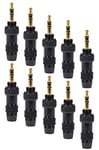 qtx | 10 x Stereo Jack Plugs | Back Metal Bodied With Gold 3.5mm Stereo Jacks