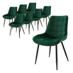 Lot de 8 chaises salle à manger en vert foncé velours pieds acier noir 120 kg