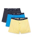 Tommy Hilfiger Men Boxer Shorts Cotton Pack of 3, Multicolor (Print/Shocking Blue/Sunray), S