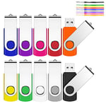 JEVDES 1GB USB Memory Stick 10 Pack USB Stick Flash Drive USB 2.0 Pen Drive Swivel Design Thumb Drive for Data Storage Zip Drive Jump Drive with LED Light (10 Colors)