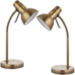 2 PACK - Adjustable Neck USB Desk Lamp Satin Nickel Metal Shade Table Work Light