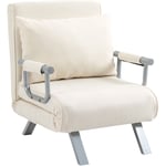 Homcom - Fauteuil chauffeuse canapé-lit convertible 1 place déhoussable grand confort coussin pieds accoudoirs métal suède crème