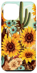 Coque pour iPhone 12 Pro Max Western Boho Turquoise Tournesols Cactus Rodéo Cowgirl Girl