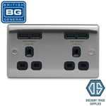 BG Brushed Steel Unswitched USB Double Socket 4 Ports NBS24U44B Black (2 x 2.1A)