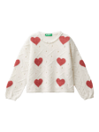 Benetton Kids'  Soft Knit Heart Jumper, Offwhite