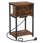 VASAGLE Table d'Appoint, Petite Table de Chevet avec Multiprise, Fin, 2 Prises CA, 2 Ports USB, 30 x 34 x 58 cm, pour Salon, Chambre, Marron Rustique et Noir LET375B01