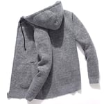 QINGNIU Sweater,Winter men's hooded knitted wool cardigan oversized sweater casual solid color hooded sweater sweater knitted coat light gray,XL