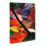 Sleeping Deer In The Forest By Franz Marc Classic Painting Canvas Wall Art Print Ready to Hang, Framed Picture for Living Room Bedroom Home Office Décor, 20x14 Inch (50x35 cm)