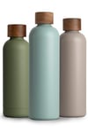 T&N Bouteille Isotherme d’eau 1l en acier inoxydable avec bouchon en bois d'acacia, Gourde Inox 1 Litre, conserve le froid à 29h, la chaleur 14h, étanche pour boissons gazeuses