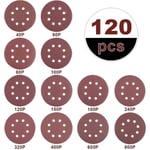 120X Disque de Ponçage 125mm Disques Abrasifs pour Grain de Ponceuse Circulaire Papier Sablé, 40/60/80/100/ 120/150/180/240/ 320/400/600/800, 8