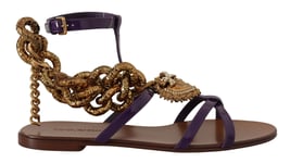 Dolce & Gabbana Chaussures Plates Sandales Cuir Violet Devotion EU37/US6.5