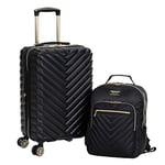 Kenneth Cole Reaction Madison Valise carrée Extensible à Chevrons rigides pour Femme, Noir, 2-Piece (20" Carry on + Backpack), Madison Valise carrée Extensible à Chevrons