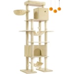 Feandrea - Arbre à Chat 201 cm, Forme de Tour, Taille xxl, Multi-Niveaux, 1 Plateforme, 1 Panier, 2 Niches, 2 Hamacs, Dispositif Anti-Basculement,