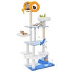 GOPLUS Arbre à Chat Multi-Niveaux avec Style Océan, Grattoir en Sisal, Boule, 3 Jouets Suspendus, Perchoir Supérieur, Centre d'Activités pour Chatons (168cm)