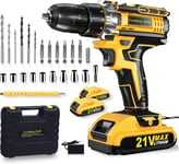 Drill, 21V Electric Drill Set, 2 x 2000mAh Battery Electric Screwdriver, 42Nm Po